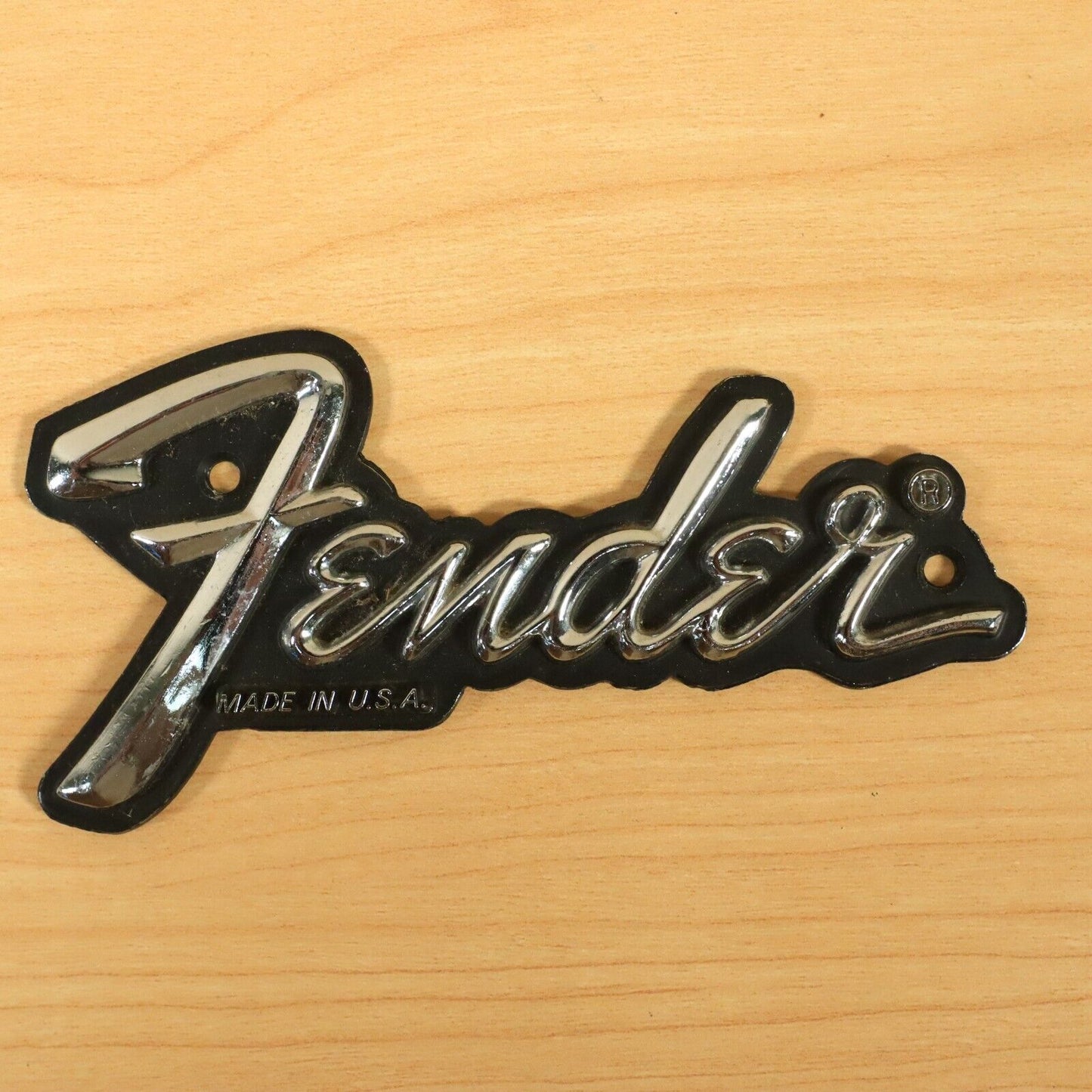 Fender "Made In USA" Metal Logo Amp Case Logo 1970's 1980's Black Chrome