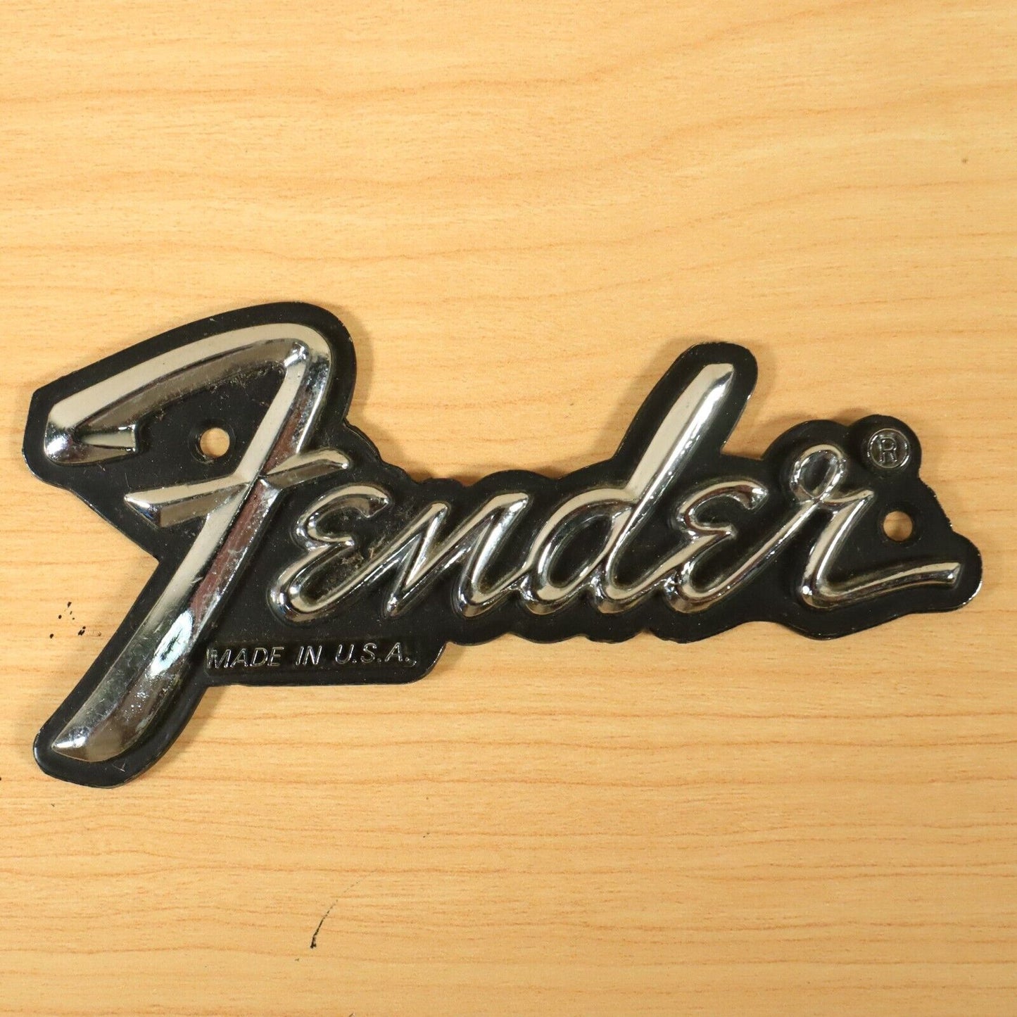 Fender "Made In USA" Metal Logo Amp Case Logo 1970's 1980's Black Chrome
