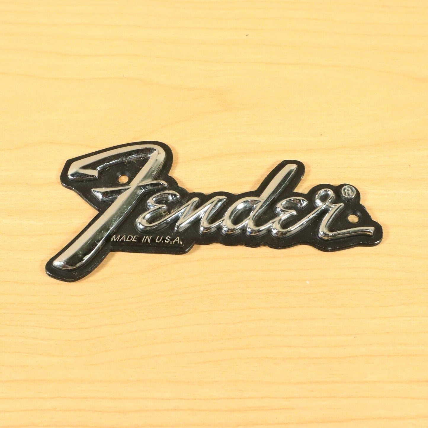 Fender "Made In USA" Metal Logo Amp Case Logo 1970's 1980's Black Chrome