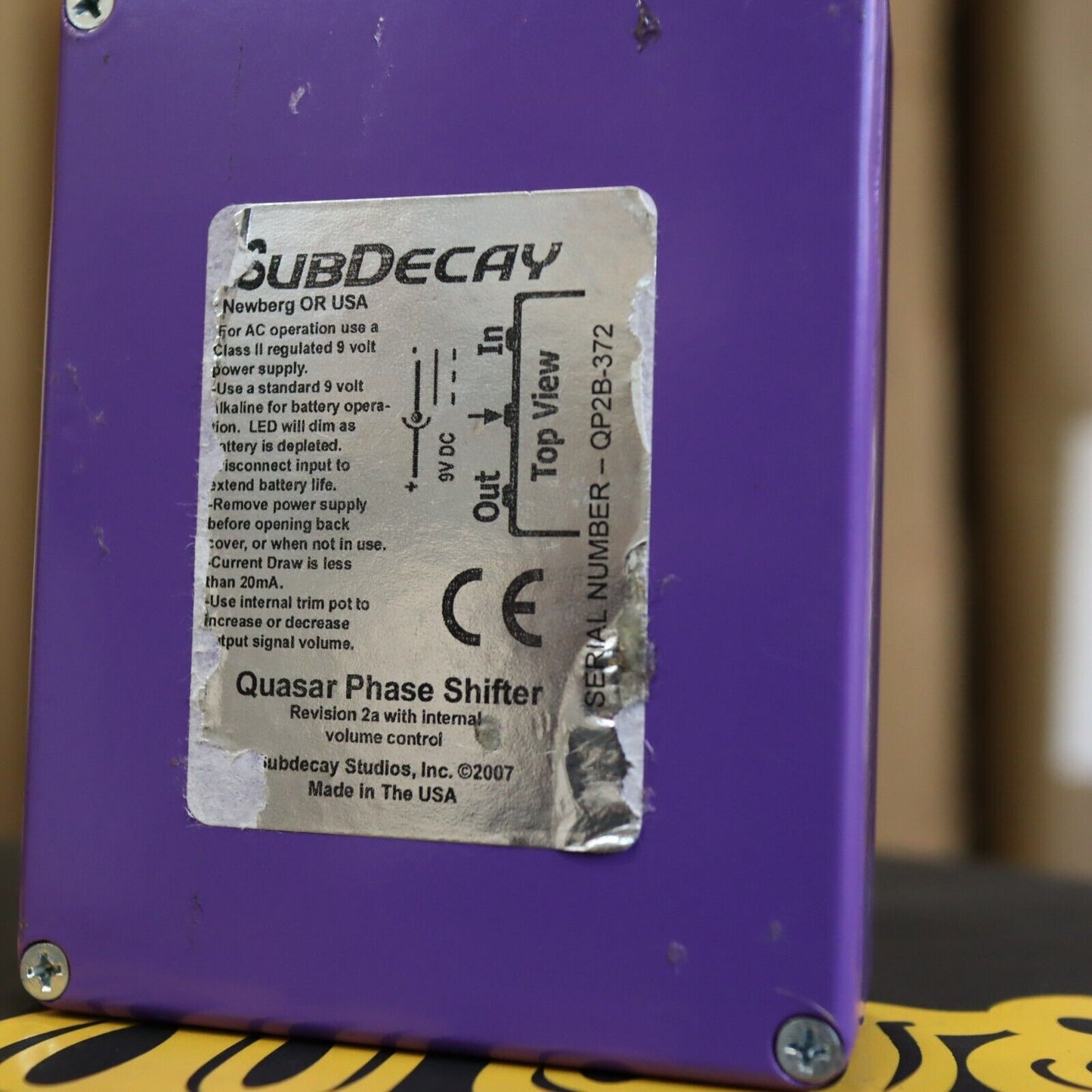 2008 V1 SubDecay Quasar Phase Shifter Guitar Purple USA Made Pedal Hand Signed
