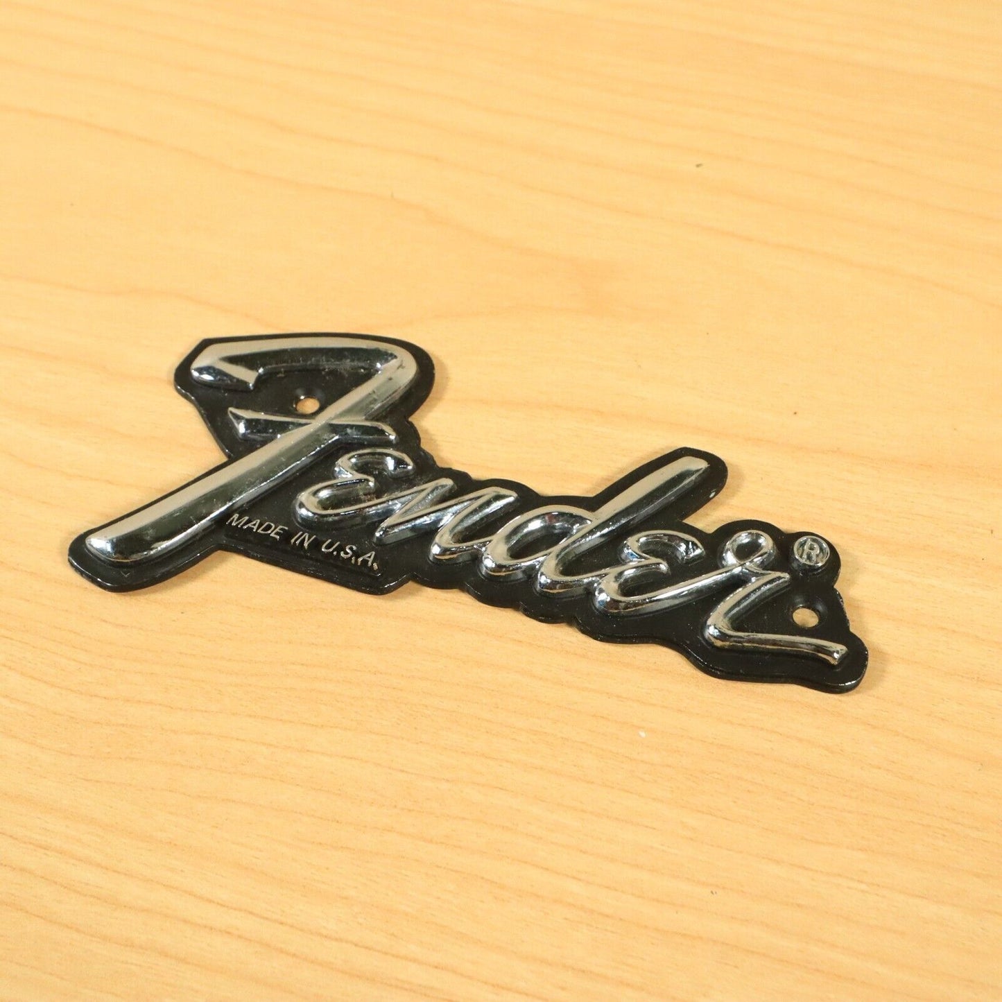 Fender "Made In USA" Metal Logo Amp Case Logo 1970's 1980's Black Chrome