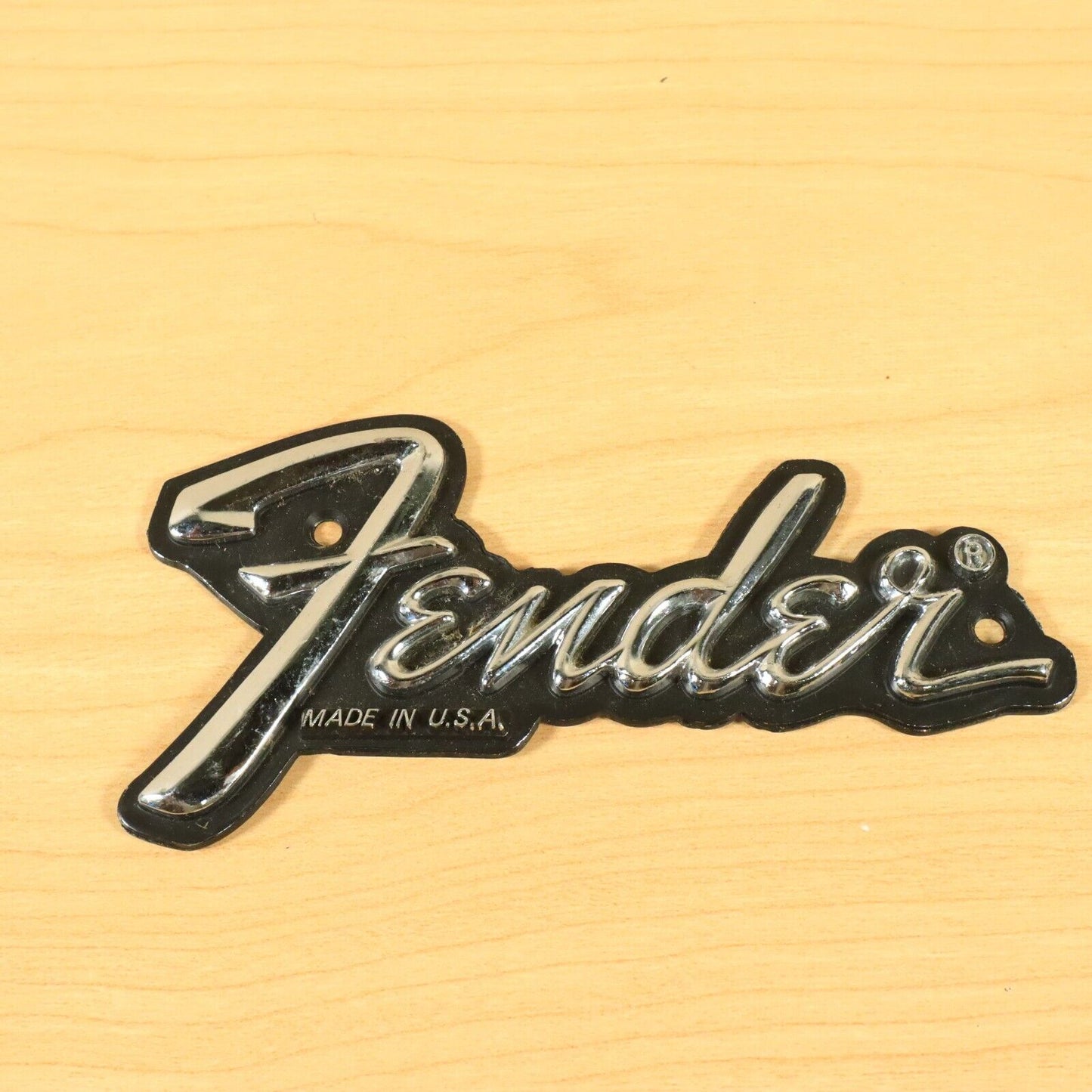 Fender "Made In USA" Metal Logo Amp Case Logo 1970's 1980's Black Chrome