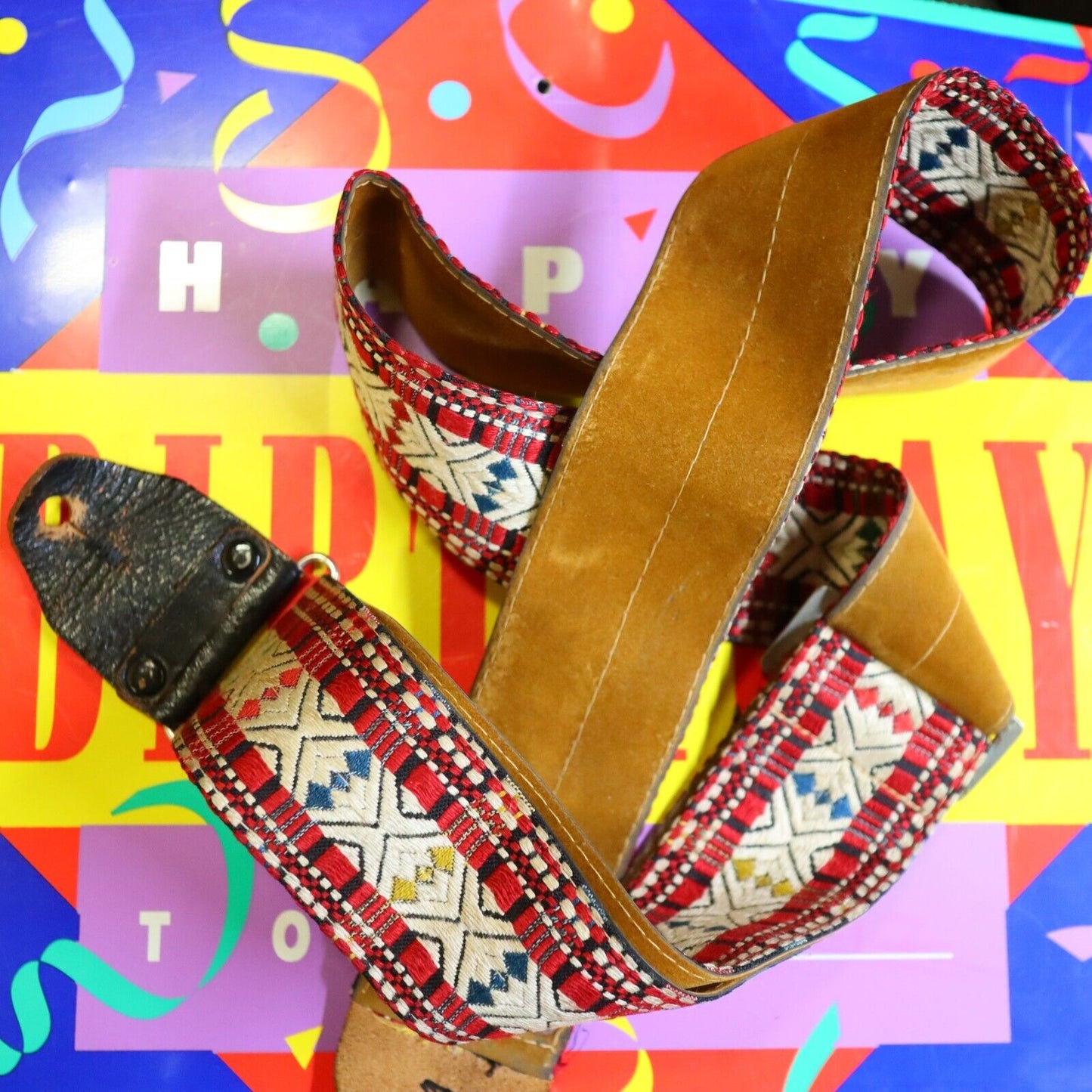 Vintage 1960's Hippie Boho Style Cobain Dylan Adjustable Guitar Strap USA