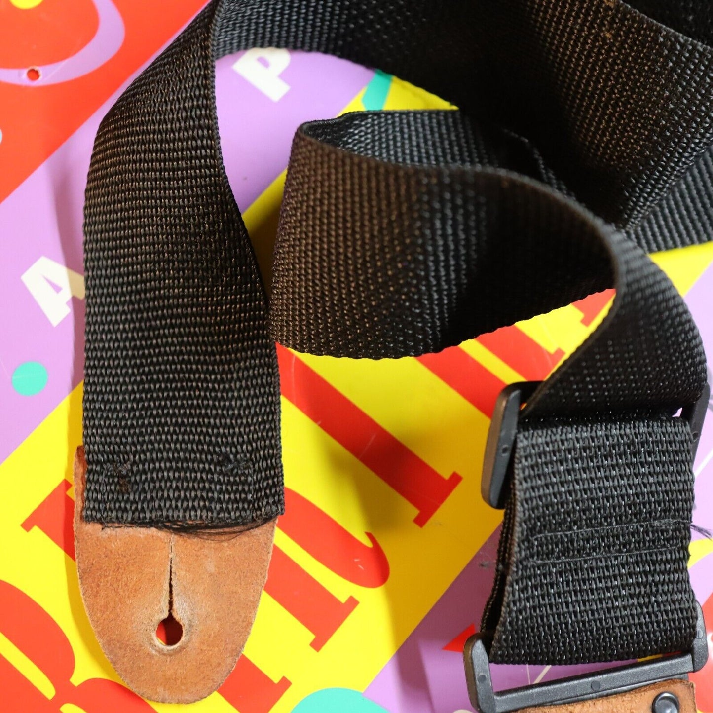 LM Nylon Guitar Straps with Leather Tab ends - Black