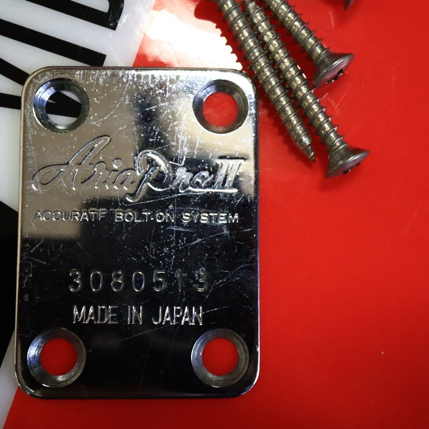 Aria Pro II Neck Plate 1980’s Chrome Urchin Deluxe Guitar Neckplate Japan MIJ