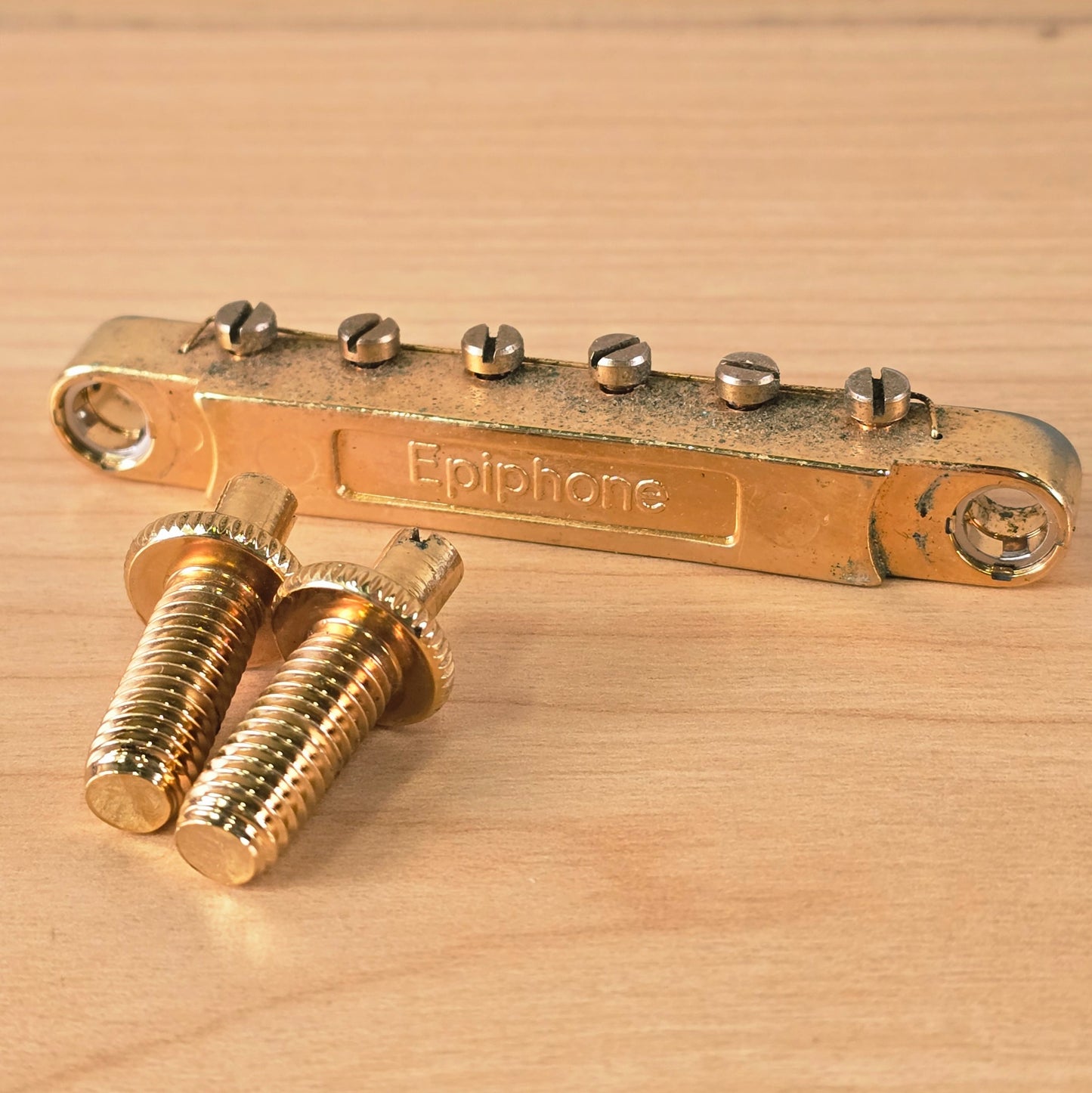 2007 OEM Epiphone Tune-o-Matic Bridge with Studs Gold Patina