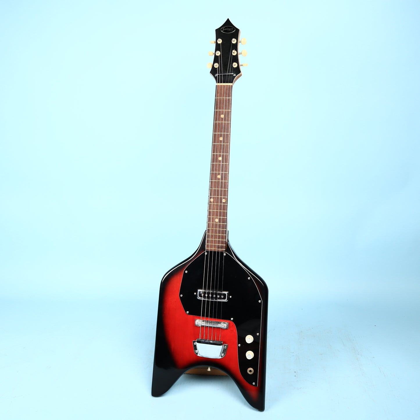 Kingston Swinger Vintage Electric Guitar Black and Red Flying Wedge
