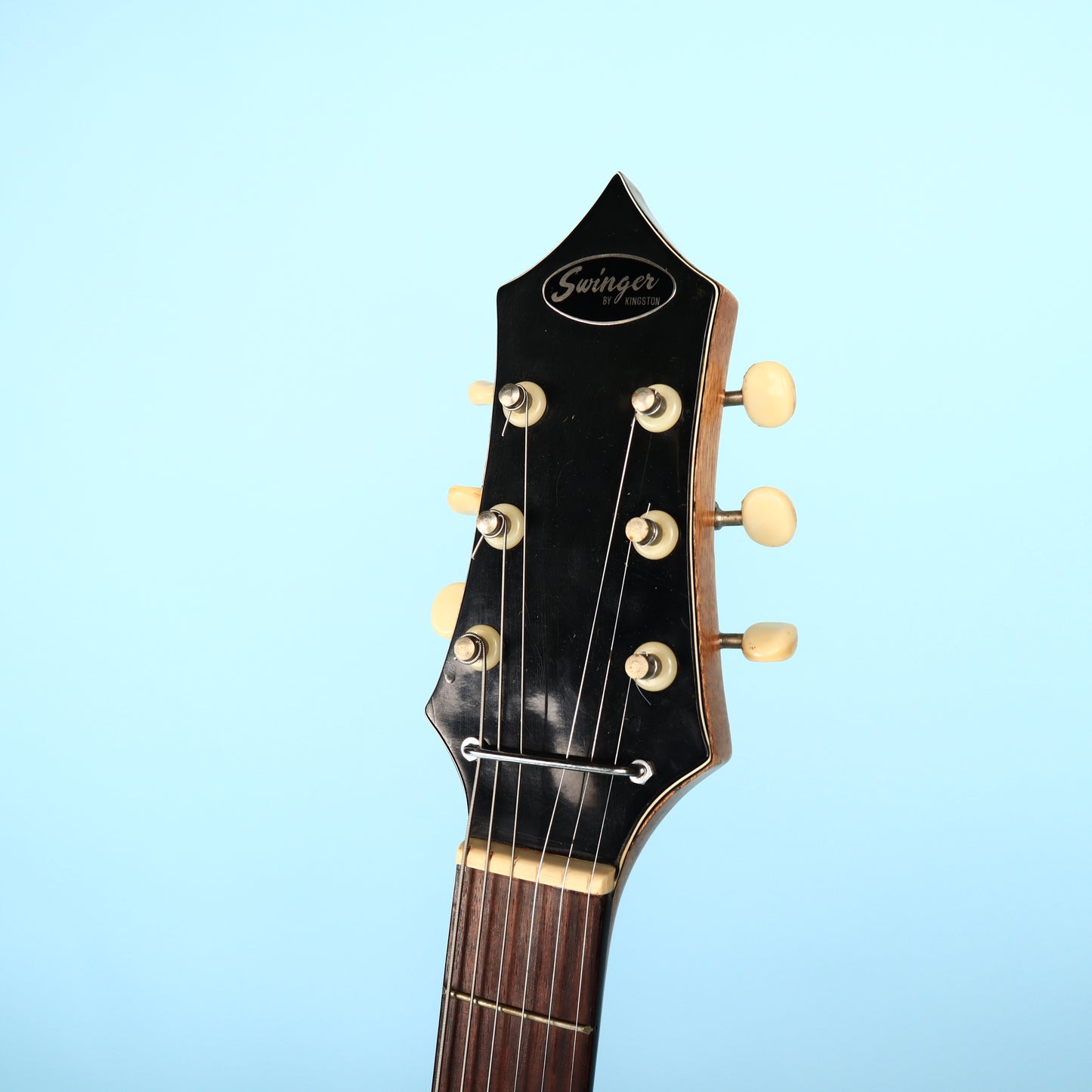 Kingston Swinger Vintage Electric Guitar Black and Red Flying Wedge