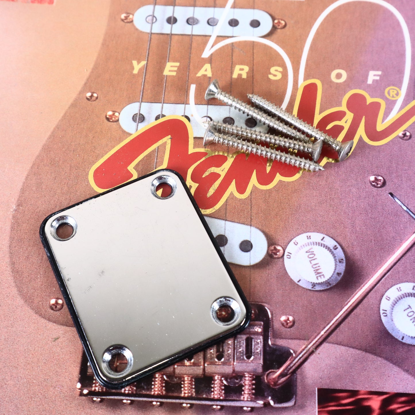 1980s Squier Japan Neck Plate, Contemporary Stratocaster, Screws, Gasket, Fender
