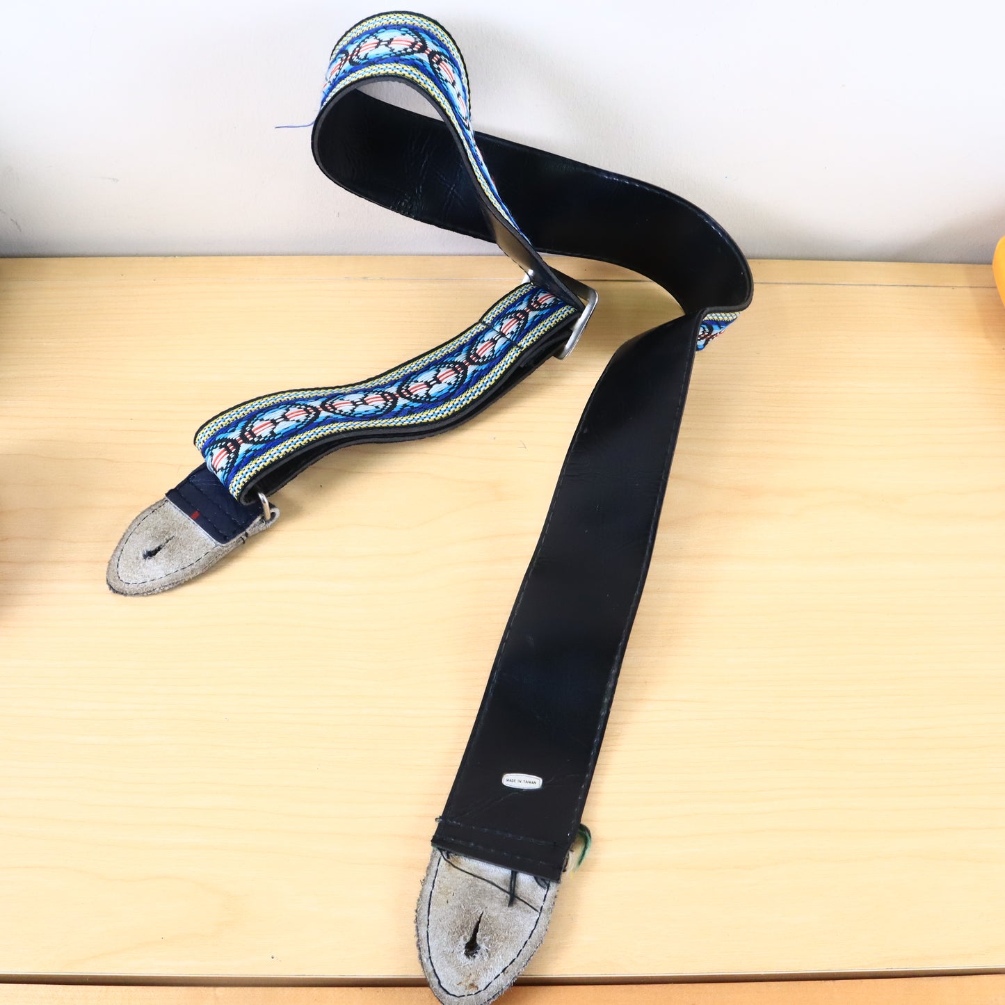 Vintage 1960s Guitar Strap Hippie Woven Multi Color Blue Hootenanny