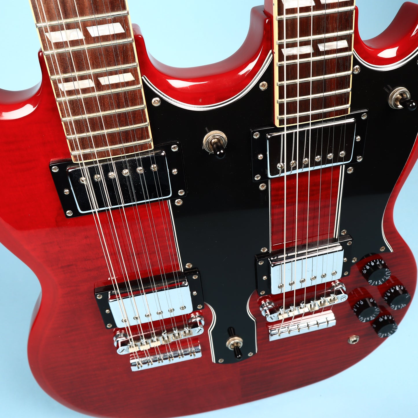 2003 Epiphone G-1275 Standard Flame Top Double Neck SG Cherry Guitar