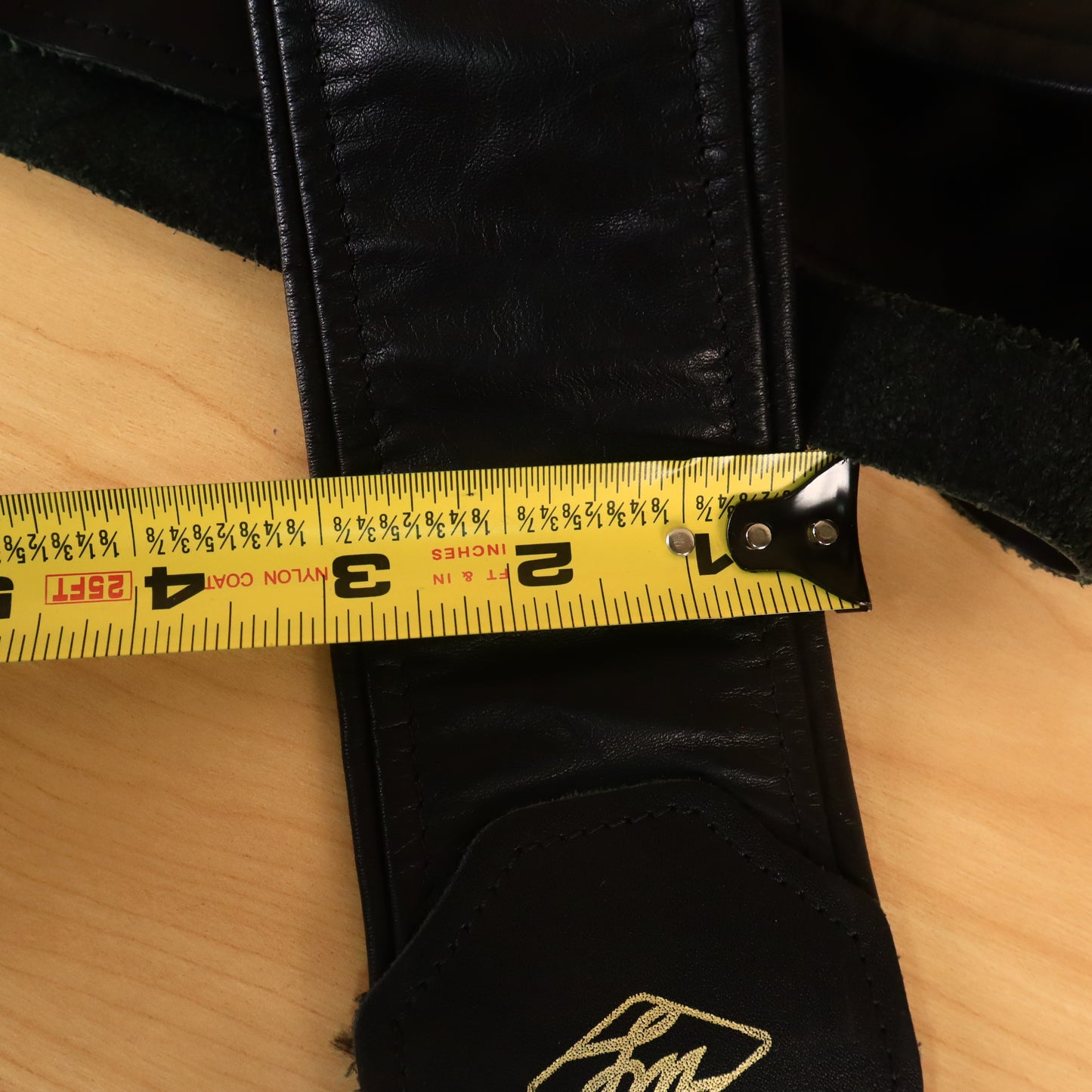 LM Black Leather 3" Inch Bass Guitar Strap