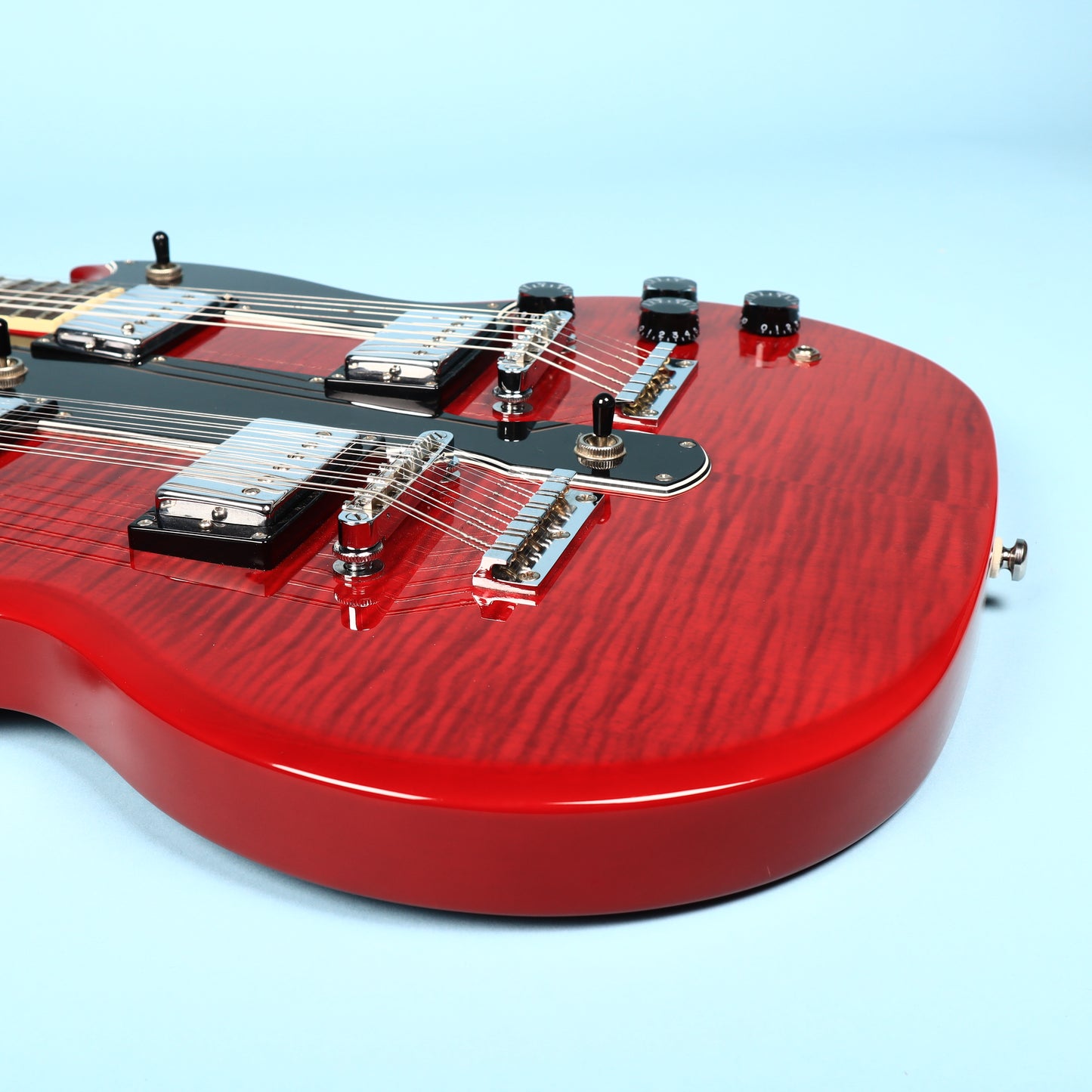 2003 Epiphone G-1275 Standard Flame Top Double Neck SG Cherry Guitar