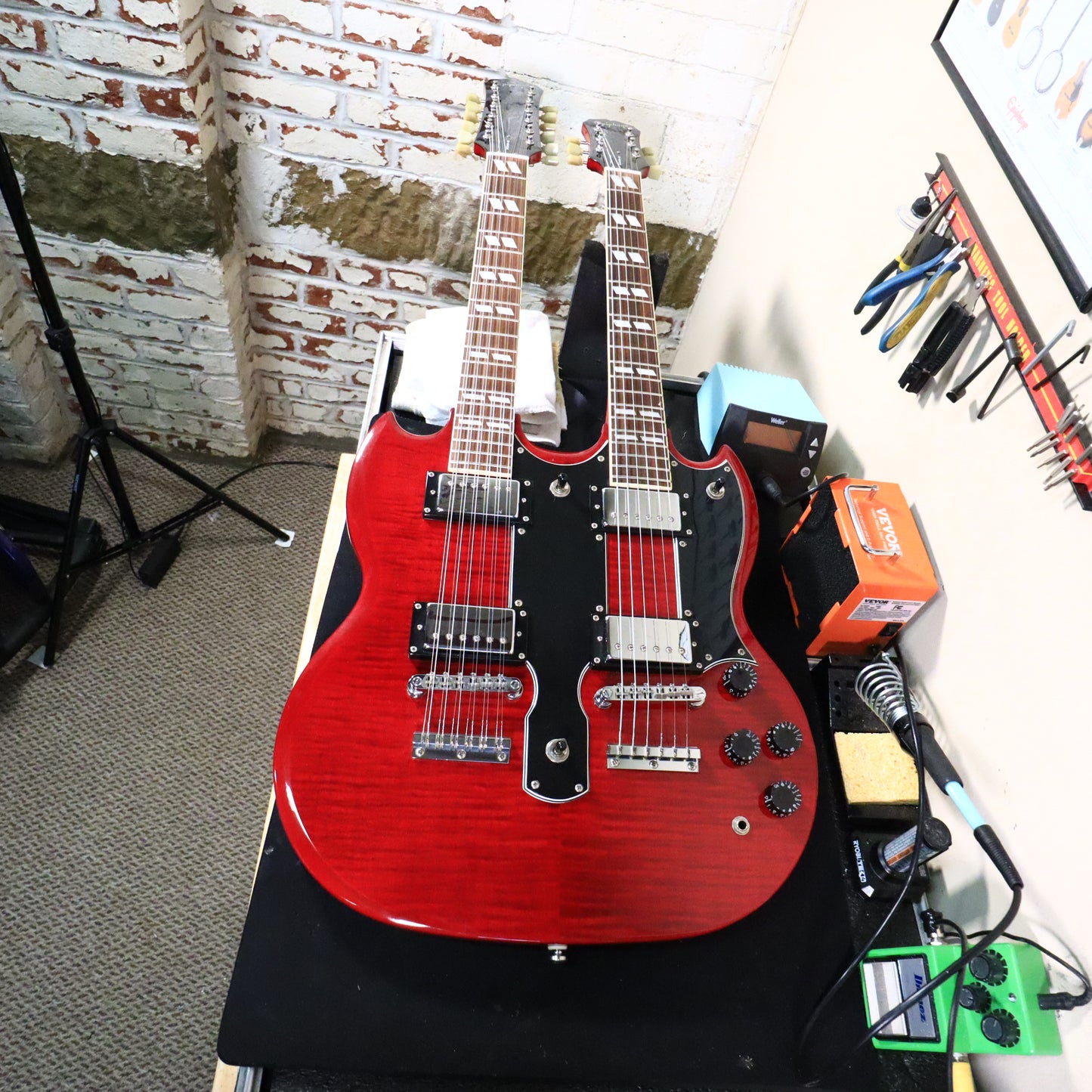 2003 Epiphone G-1275 Standard Flame Top Double Neck SG Cherry Guitar