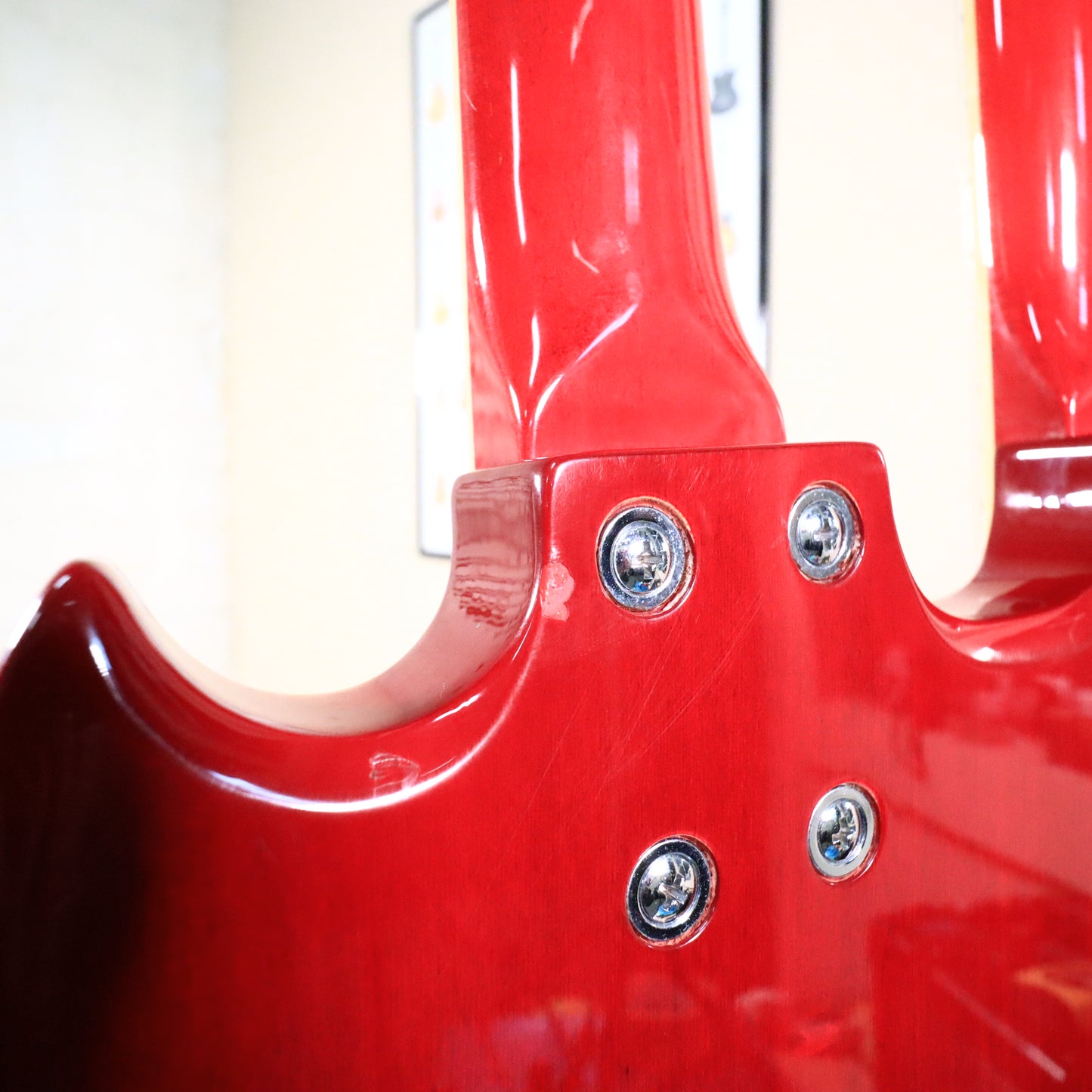 2003 Epiphone G-1275 Standard Flame Top Double Neck SG Cherry Guitar