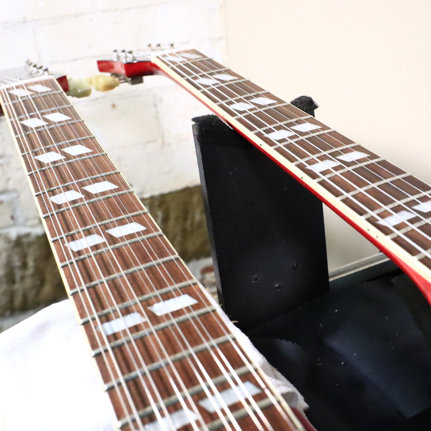 2003 Epiphone G-1275 Standard Flame Top Double Neck SG Cherry Guitar