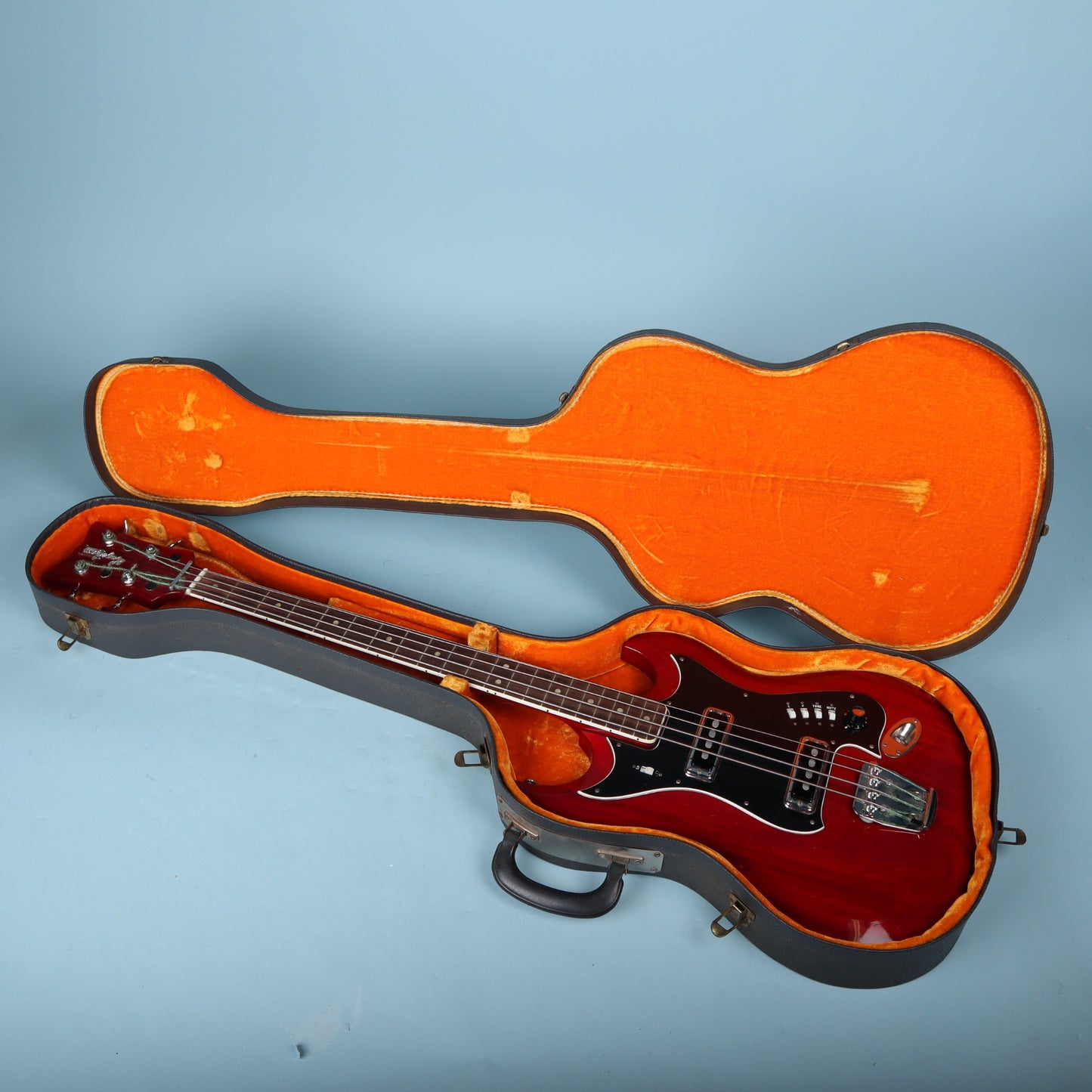 Vintage Hagstrom H-8 8 String Bass Guitar Hardshell Case Orange Interior