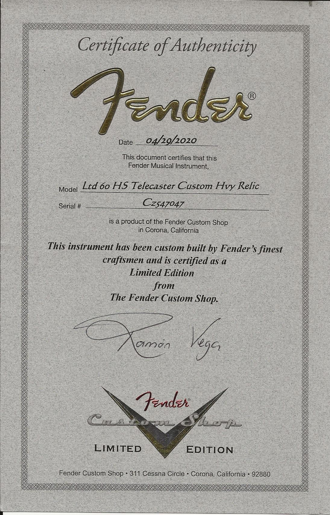 2020 Fender Custom Shop 60 HS Telecaster Custom Heavy Relic Sea Foam Green L.E.