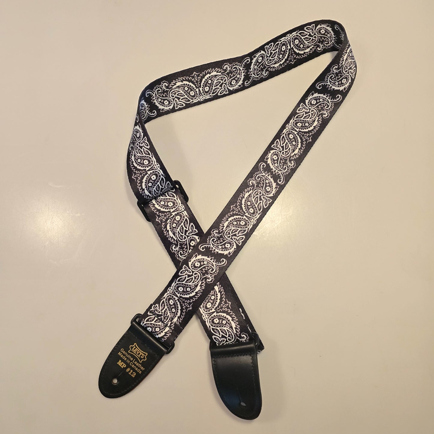 Levy's Black White Paisley Bandana Pattern Guitar Strap Made in Canada