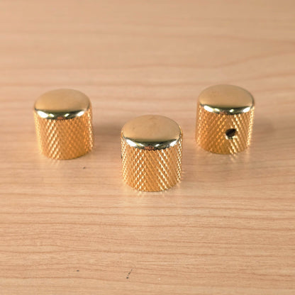 (3) Gold Knurled Dome Knobs for Guitar or Bass Set Screw Strat