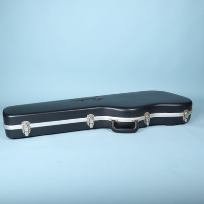 2000s Fender molded hardshell case lying flat showing latch layout and handle