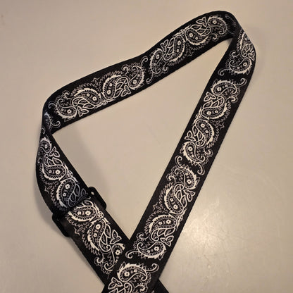Levy's Black White Paisley Bandana Pattern Guitar Strap Made in Canada