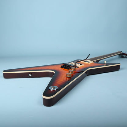 End pin perspective of Dean ML body showing edge binding and strap button
