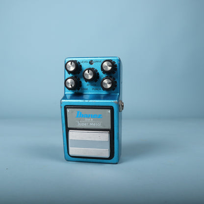Direct overhead view of the Ibanez SM9 Super Metal showing all five knobs and switch