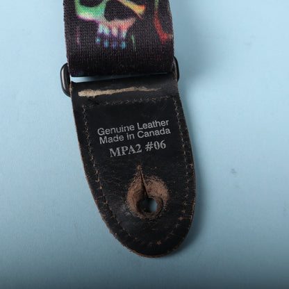 Close-up of the silver lettering reading Genuine Leather Made in Canada MPA2 #06.
