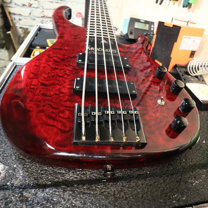 1996 Modulus Quantum 5 Q5 5-String Bass - Carbon Fiber Neck - Red Quilt