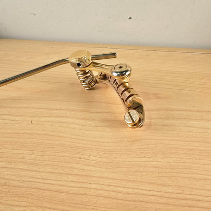 Angled profile view highlighting the Duesenberg Les Trem II tension spring and tremolo arm mount