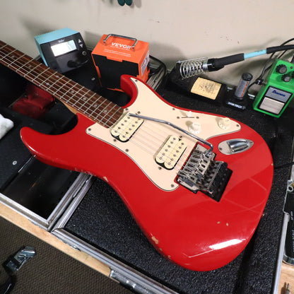 1998 Squier Stagemaster Reverse HH Electric Guitar Frost Red Floyd Rose