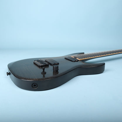 Side view of the body edge showing the flush-mount input jack and control profile
