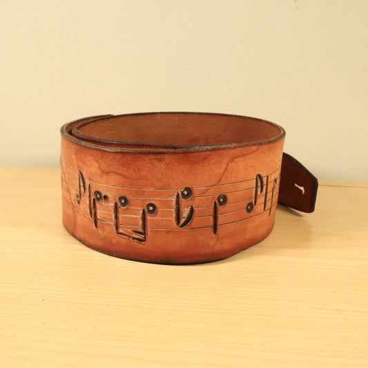 Leather Guitar Strap Laser Engraved Notes Design