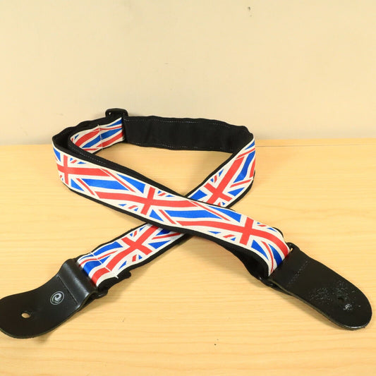 VERY COOL D'Addario Woven Guitar Strap Bass Union Jack British Flag Leather Tabs