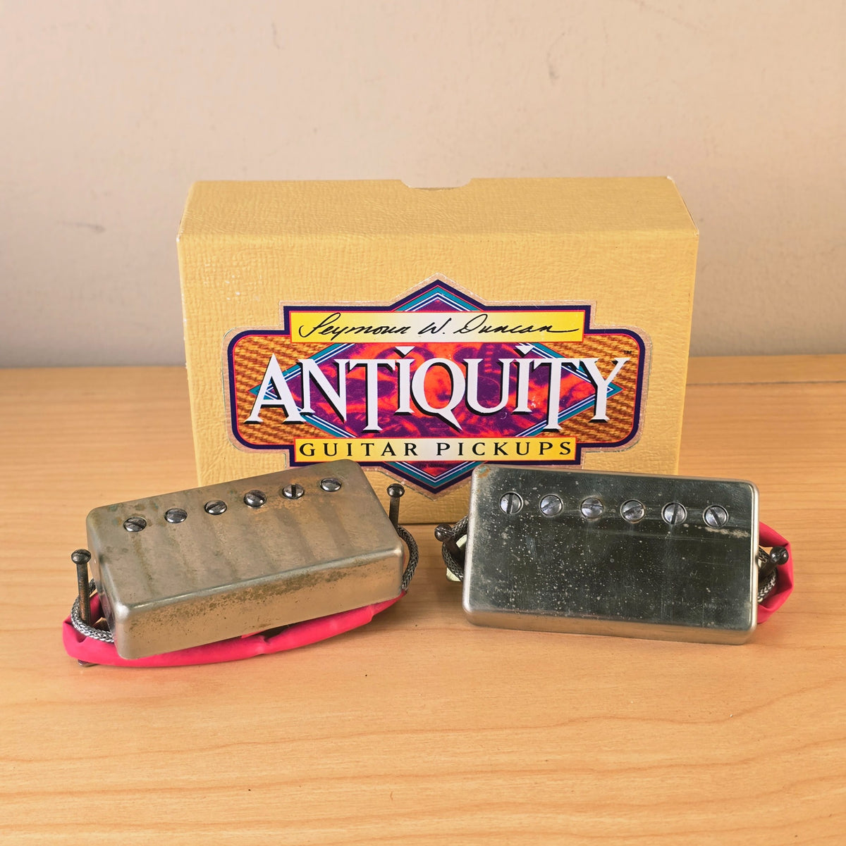Seymour Duncan Antiquity humbucker pickup set in front of original box