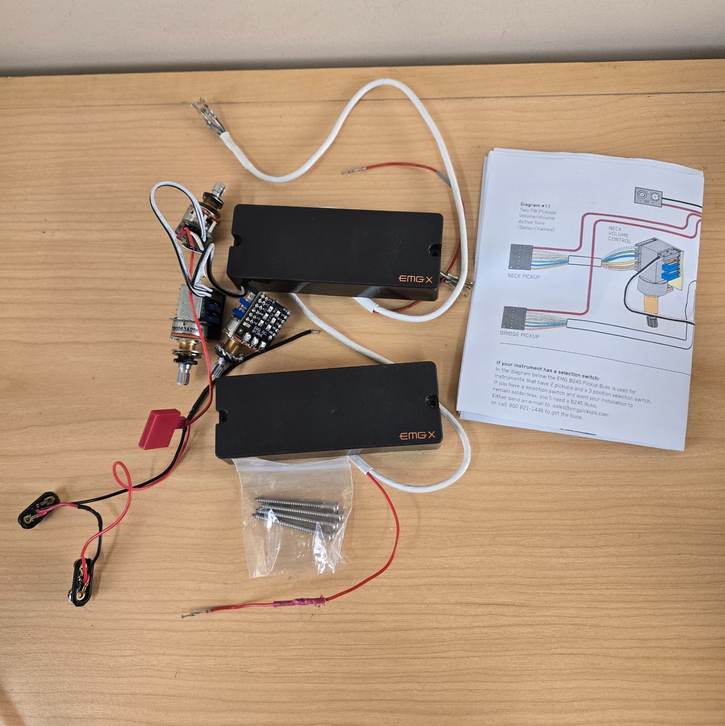 2017 EMG 40TWX Active Bass Pickup Set with Wiring Harness