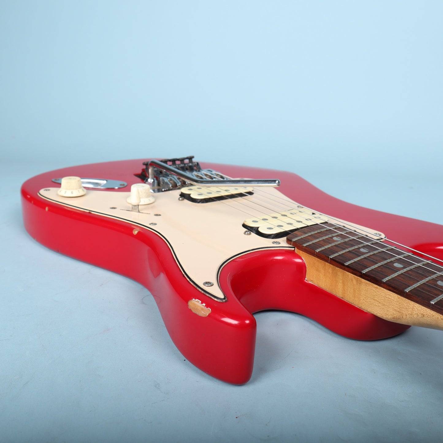 1998 Squier Stagemaster Reverse HH Electric Guitar Frost Red Floyd Rose