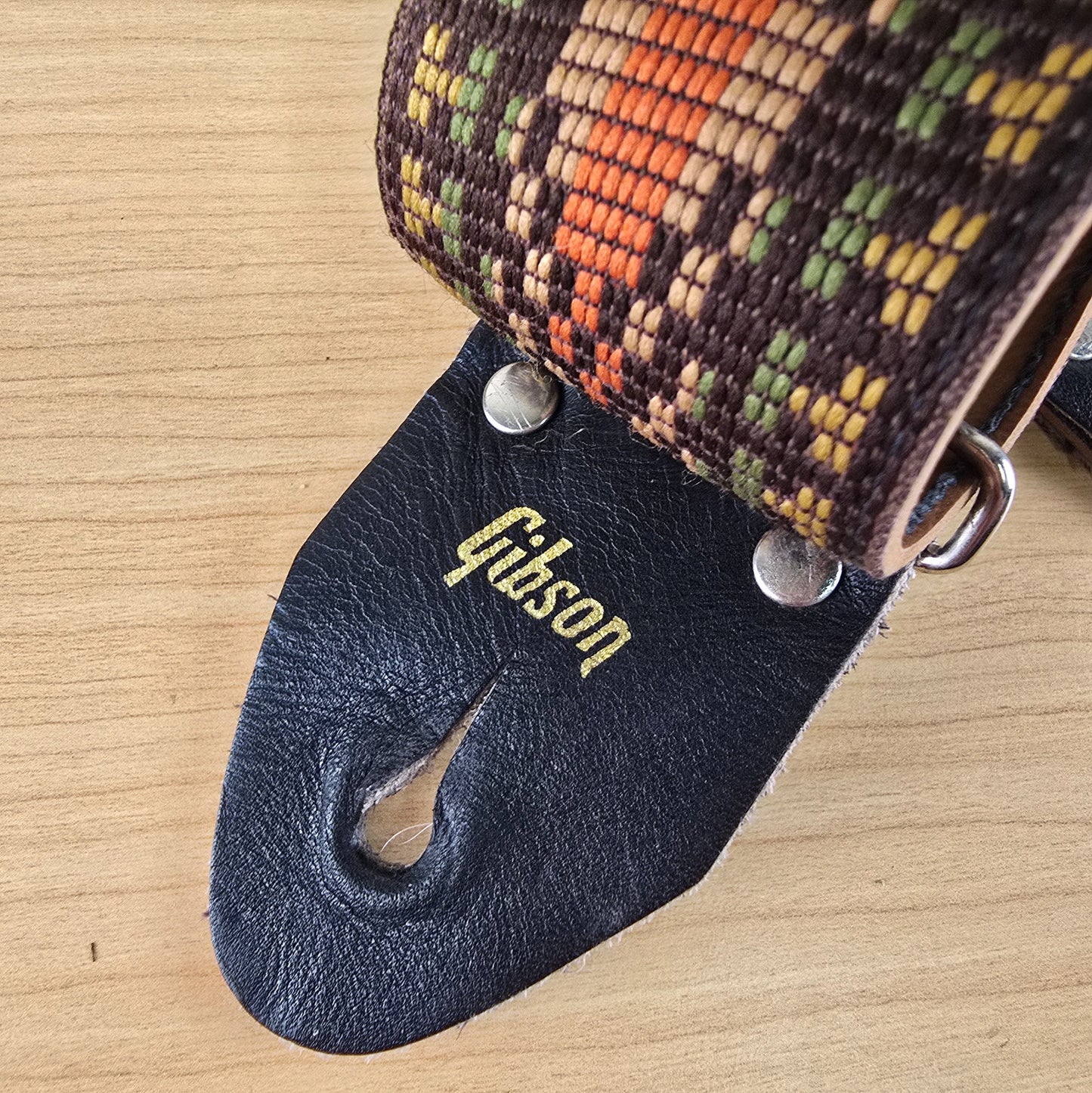 1970s Gibson Vintage Woven Guitar Strap Orange, Green, Brown