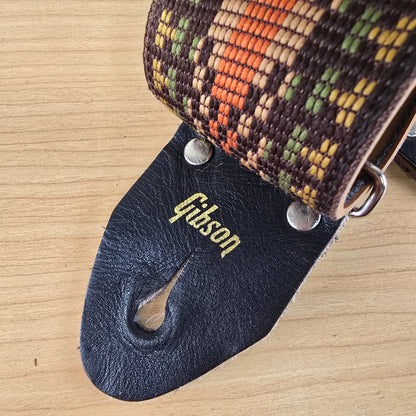 1970s Gibson Vintage Woven Guitar Strap Orange, Green, Brown