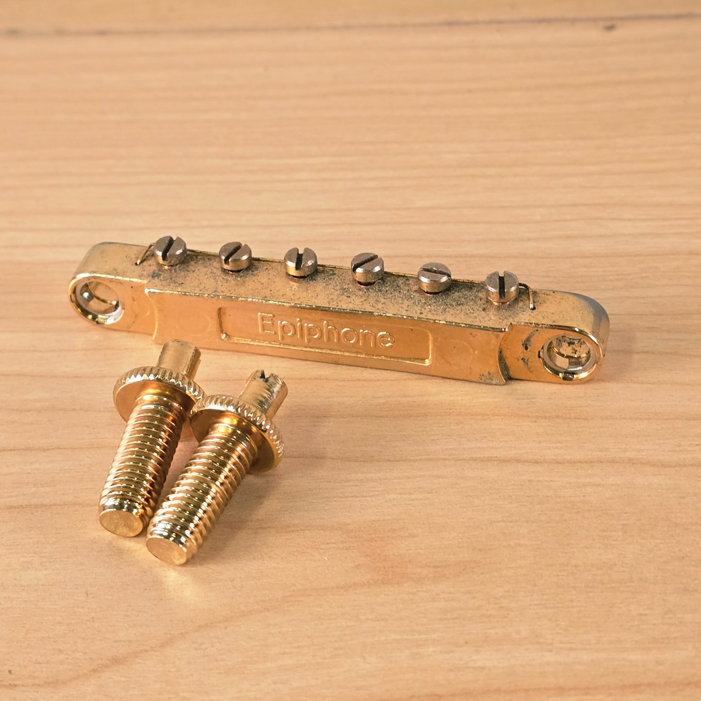 2007 OEM Epiphone Tune-o-Matic Bridge with Studs Gold Patina