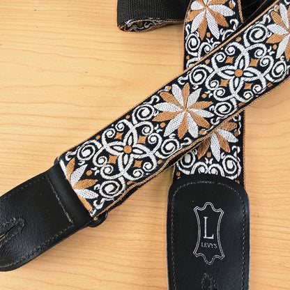 Levy's Leathers M8HT-13 2" Jacquard Woven Guitar Strap Black White Gold Floral