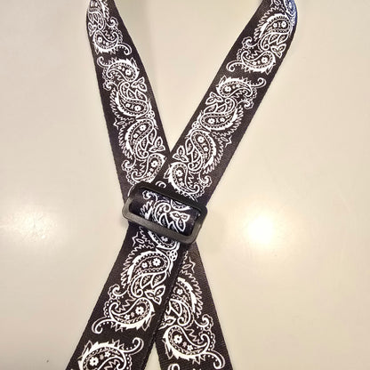 Levy's Black White Paisley Bandana Pattern Guitar Strap Made in Canada