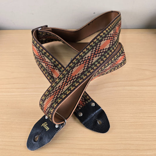 1970s Gibson Vintage Woven Guitar Strap Orange, Green, Brown