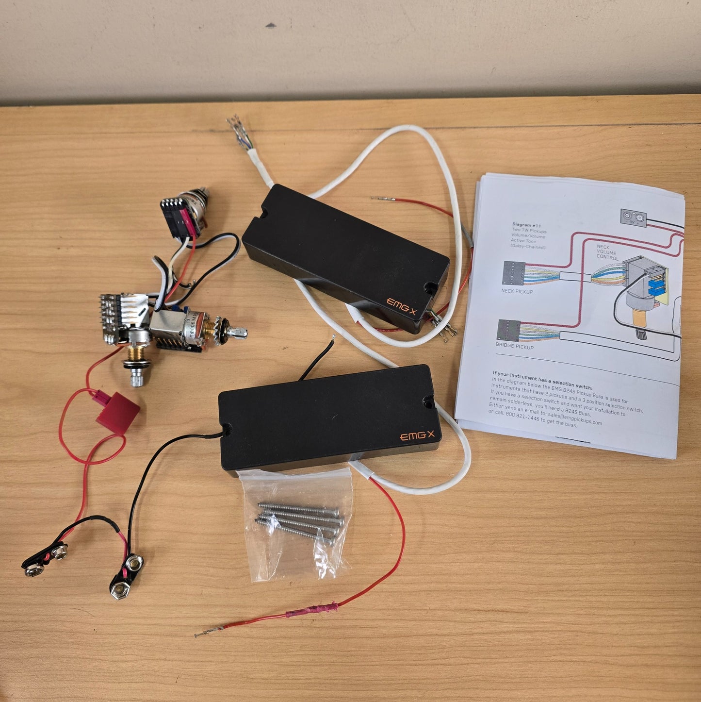 2017 EMG 40TWX Active Bass Pickup Set with Wiring Harness