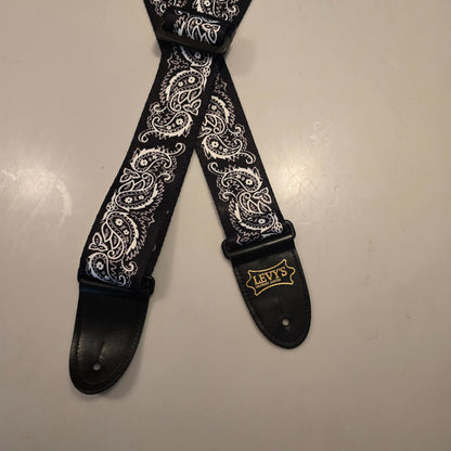 Levy's Black White Paisley Bandana Pattern Guitar Strap Made in Canada
