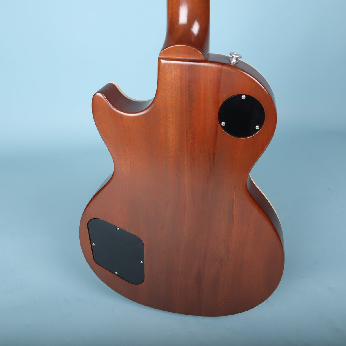 Angled rear view of the mahogany body and satin finish