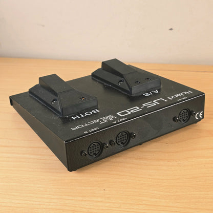 Side profile of Roland US-20 unit selector highlighting GK IN, UNIT A, and UNIT B ports.