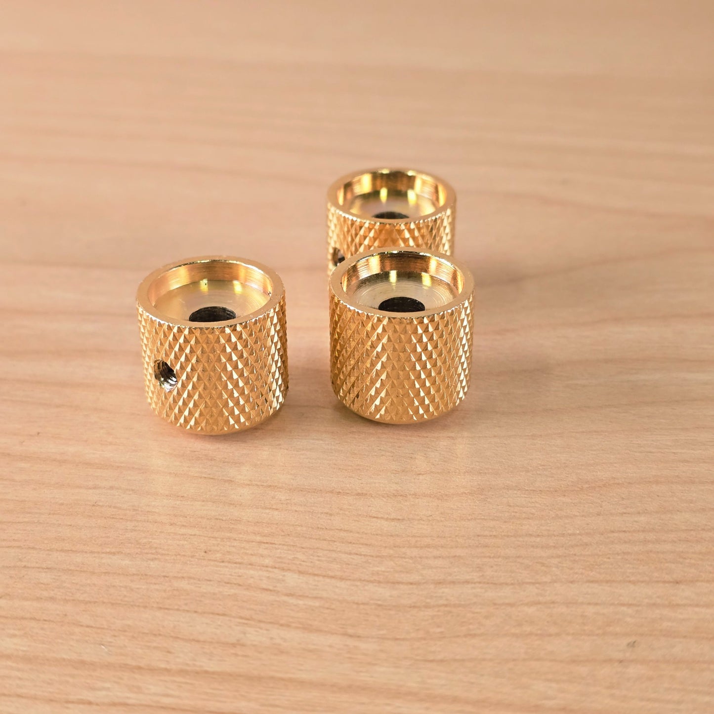 (3) Gold Knurled Dome Knobs for Guitar or Bass Set Screw Strat