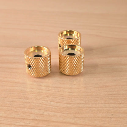 (3) Gold Knurled Dome Knobs for Guitar or Bass Set Screw Strat